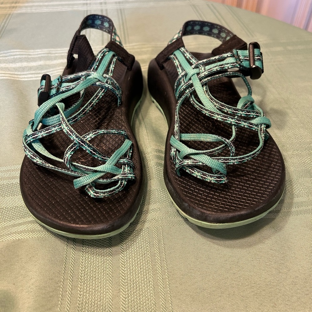 Women's Black and Teal Chaco Sandals Size 8